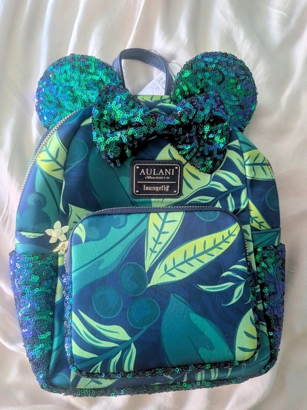 AULANI Lounge Fly Backpack Sequin Floral in Green & Blue NWT